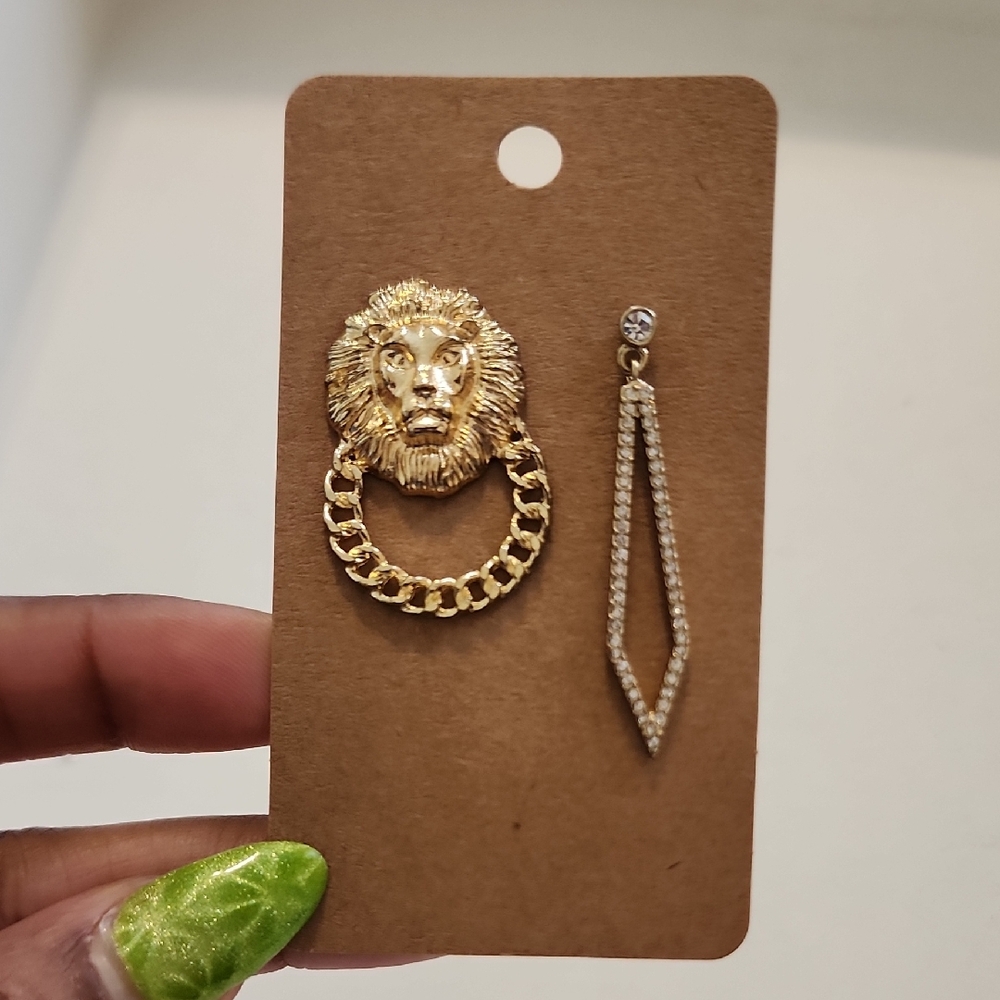 Gold Lion Head Drop Earrings - Women Jewelry